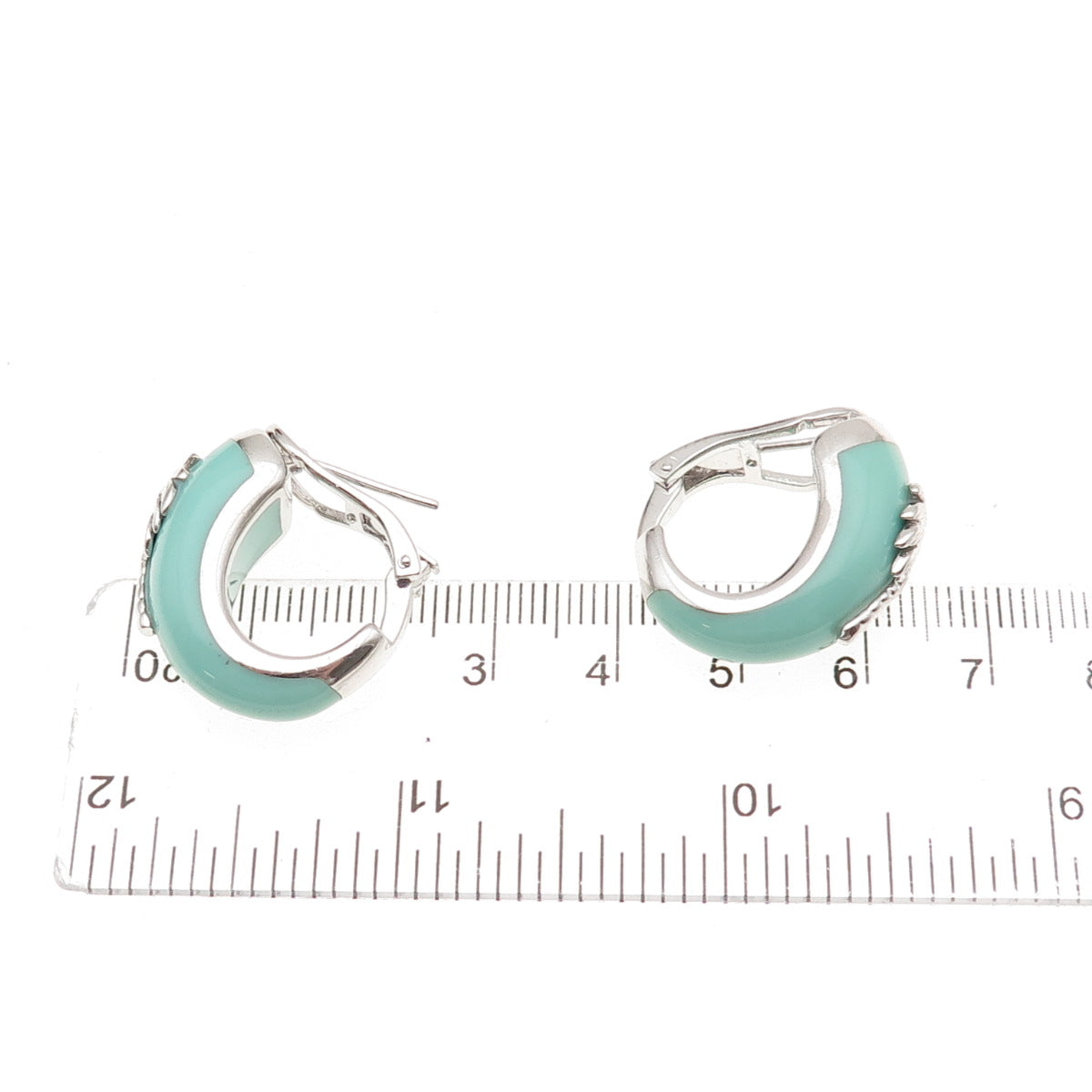 925 Sterling Silver Vintage Enamel Palm Tree Omega Back Hoop Earrings
