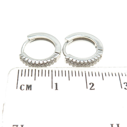 925 Sterling Silver Round-Cut C Z Hoop Earrings