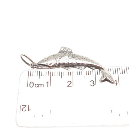 900 Silver Vintage Koi Fish Oxidized Charm Pendant