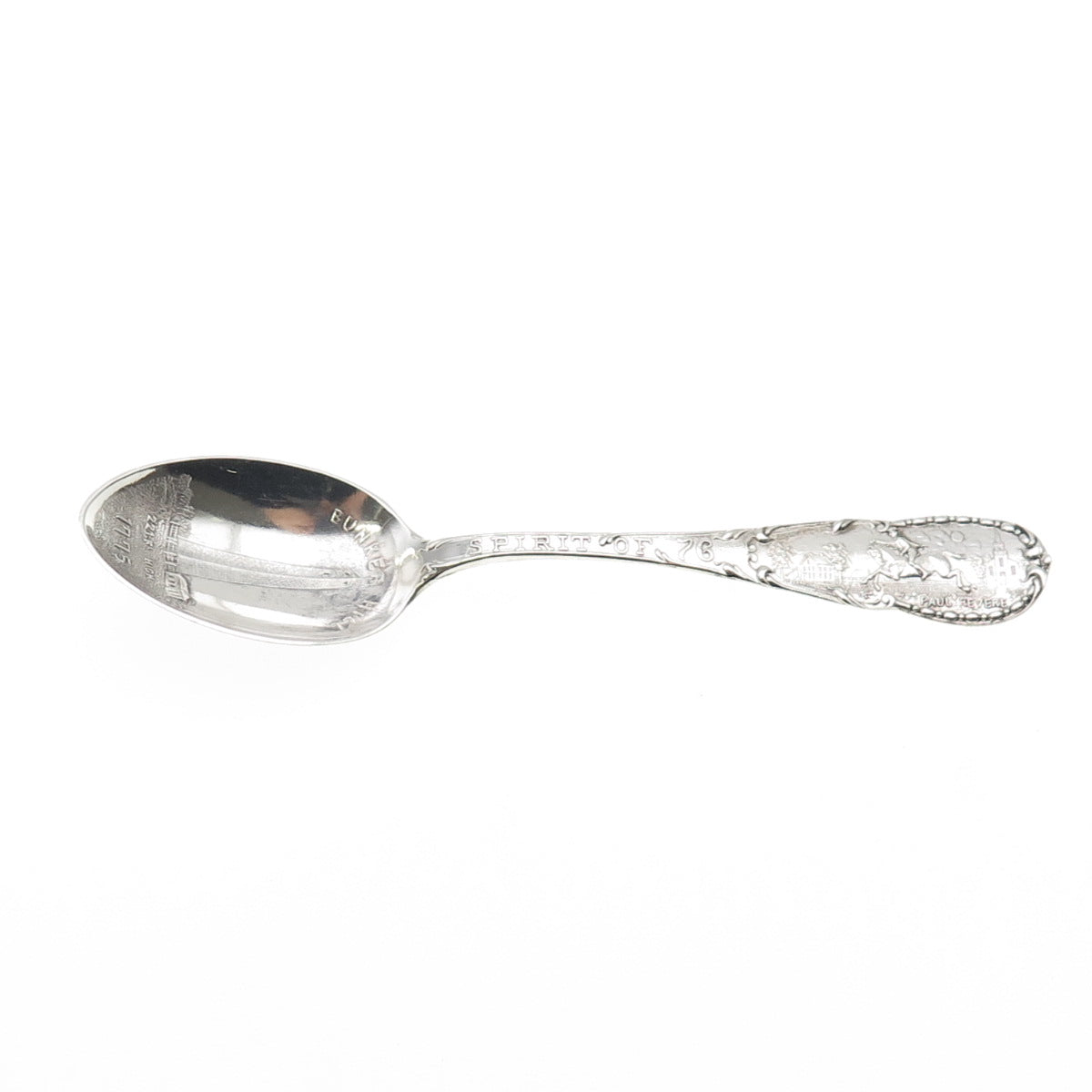 ALVIN 925 Sterling Silver Antique Bunker Hill 1775 Spirit of 76 Coffee Spoon