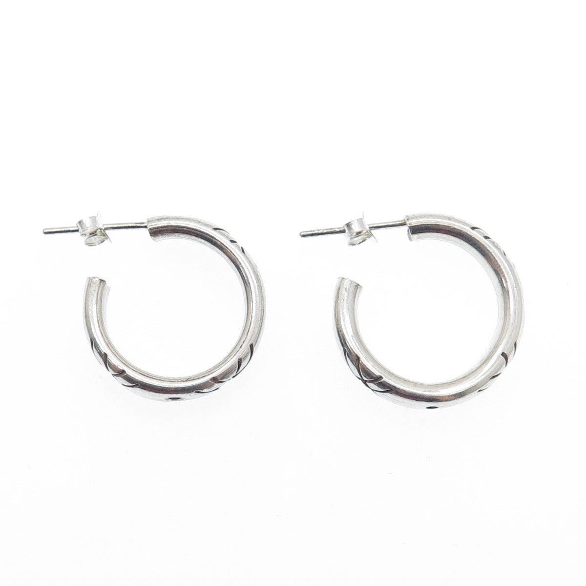 925 Sterling Silver Vintage Modernist Oxidized Hoop Earrings
