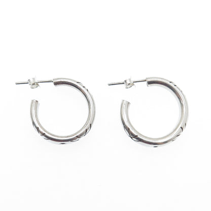925 Sterling Silver Vintage Modernist Oxidized Hoop Earrings