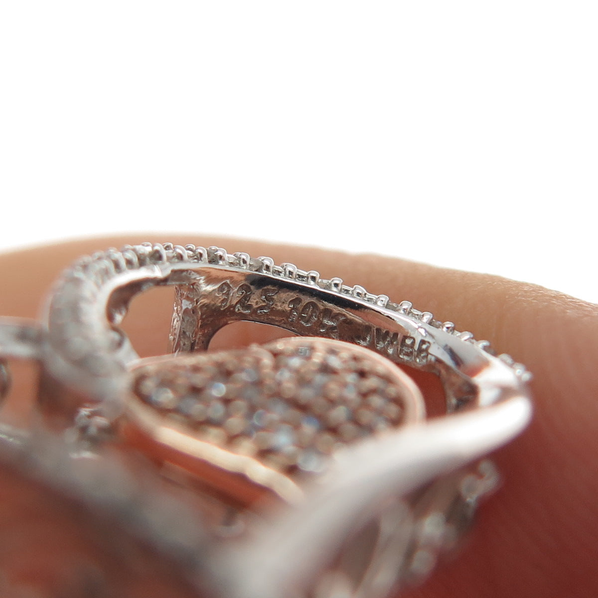 JANE SEYMOUR 925 Sterling Silver 10K Gold Real Diamond Heart Slide Pendant