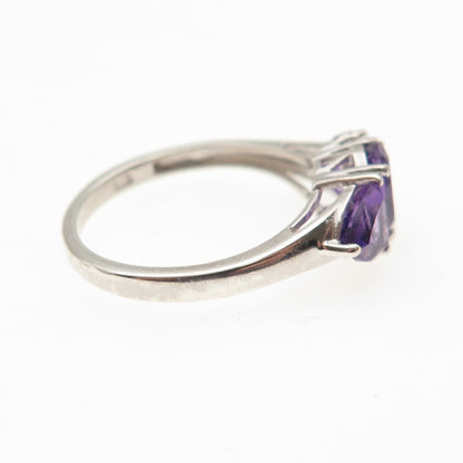 CHUCK CLEMENCY 925 Sterling Silver Real Oval & Triangle-Cut Amethyst Ring Size 6