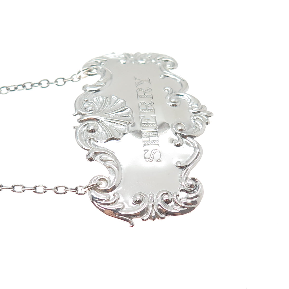925 Sterling Silver Antique Art Deco Sherry Repousse Bottle Tag #350