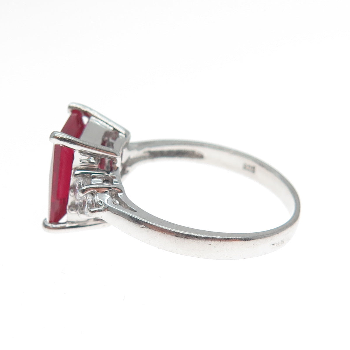 925 Sterling Silver Radiant-Cut Lab-Created Ruby & C Z Ring Size 8.25