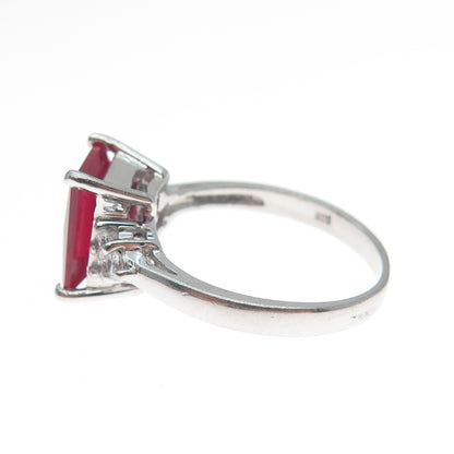 925 Sterling Silver Radiant-Cut Lab-Created Ruby & C Z Ring Size 8.25