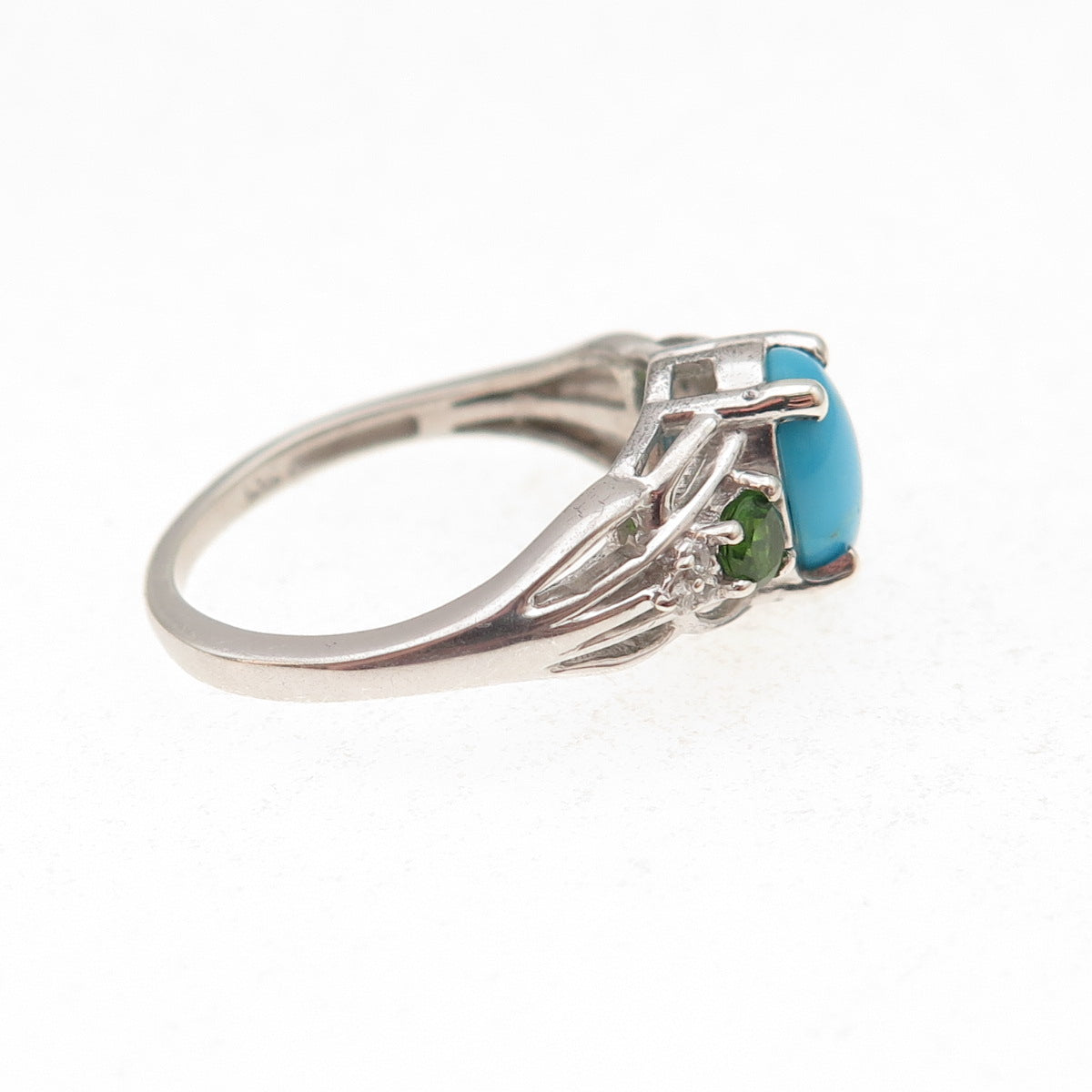 Chuck Clemency 925 Sterling Real Turquoise Peridot & White Topaz Ring Size 6.25