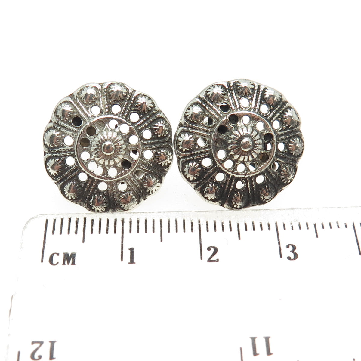 925 Sterling Silver Antique Art Deco Real Marcasite Floral Screw Back Earrings