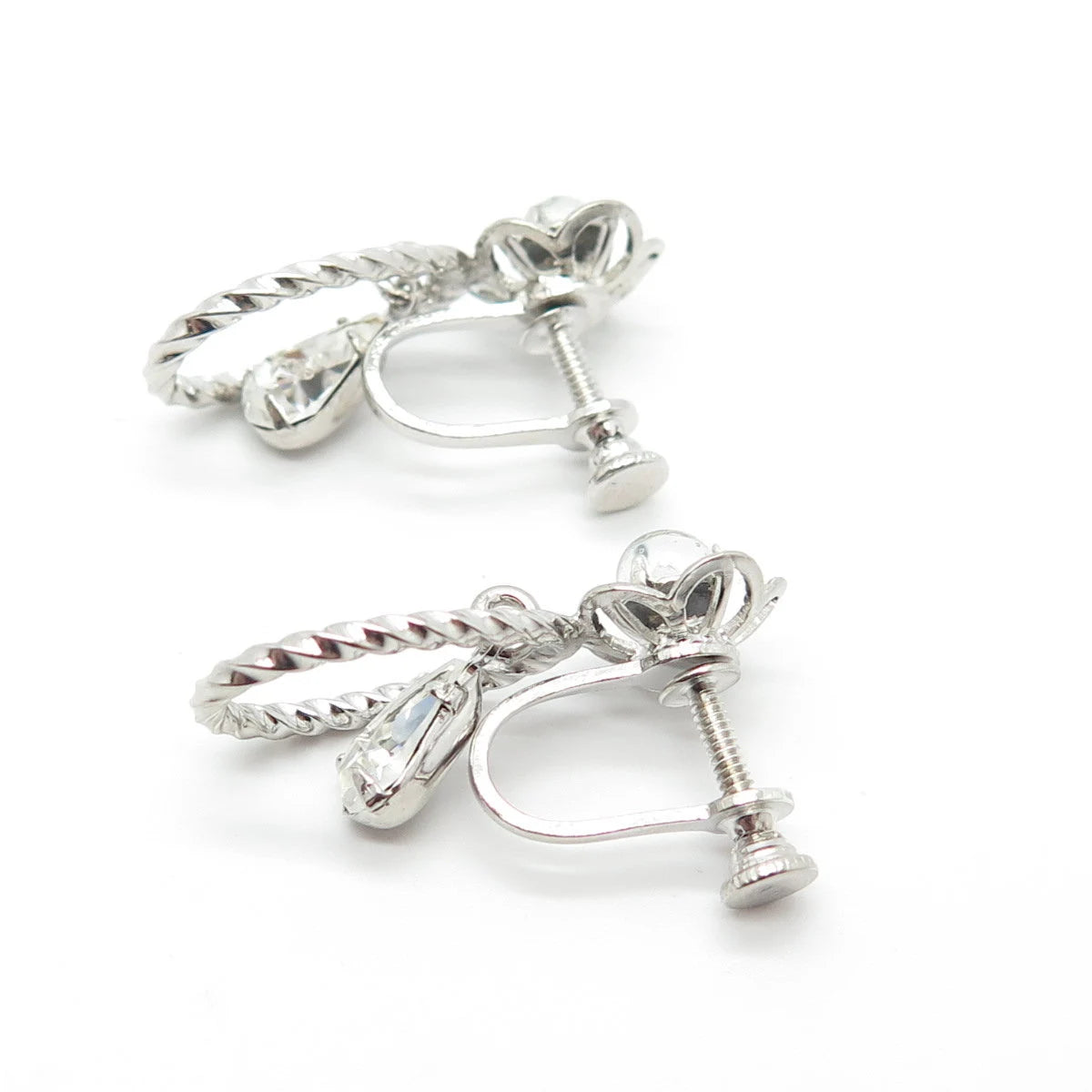 925 Sterling Silver Vintage Rhinestone & Glass Screw Back Earrings
