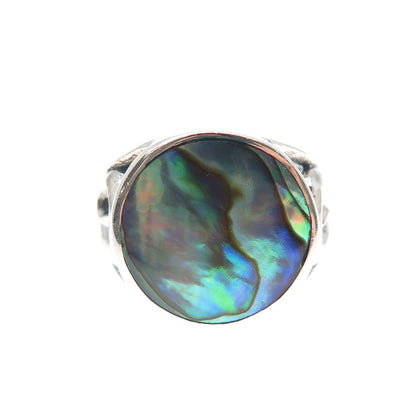 INDIGO 925 Sterling Silver Vintage Real Abalone Shell Spiral Ring Size 7