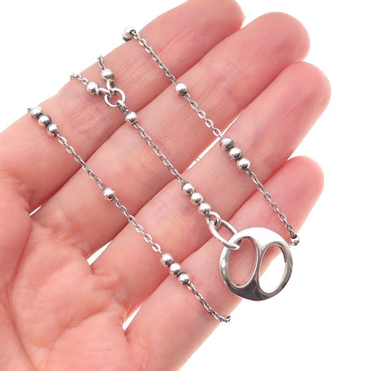 925 Sterling Silver Vintage Italy Modernist Disc Beaded Chain Necklace 16"