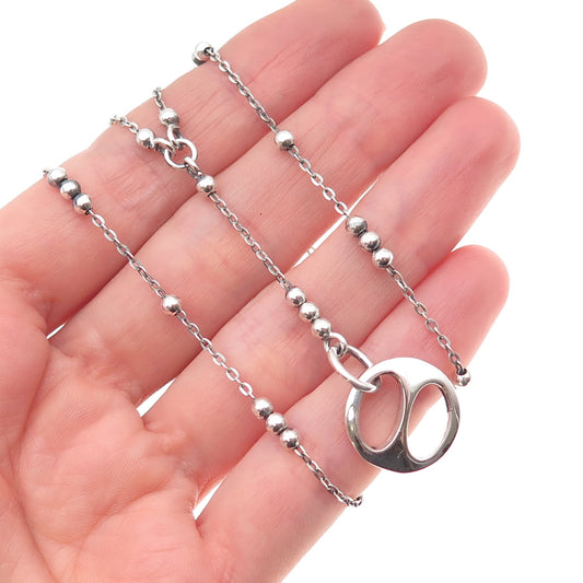 925 Sterling Silver Vintage Italy Modernist Disc Beaded Chain Necklace 16"