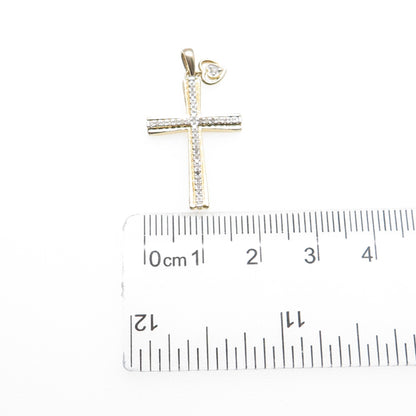 925 Sterling Silver Gold Plated Real Diamond Cross & Heart Charm Pendant