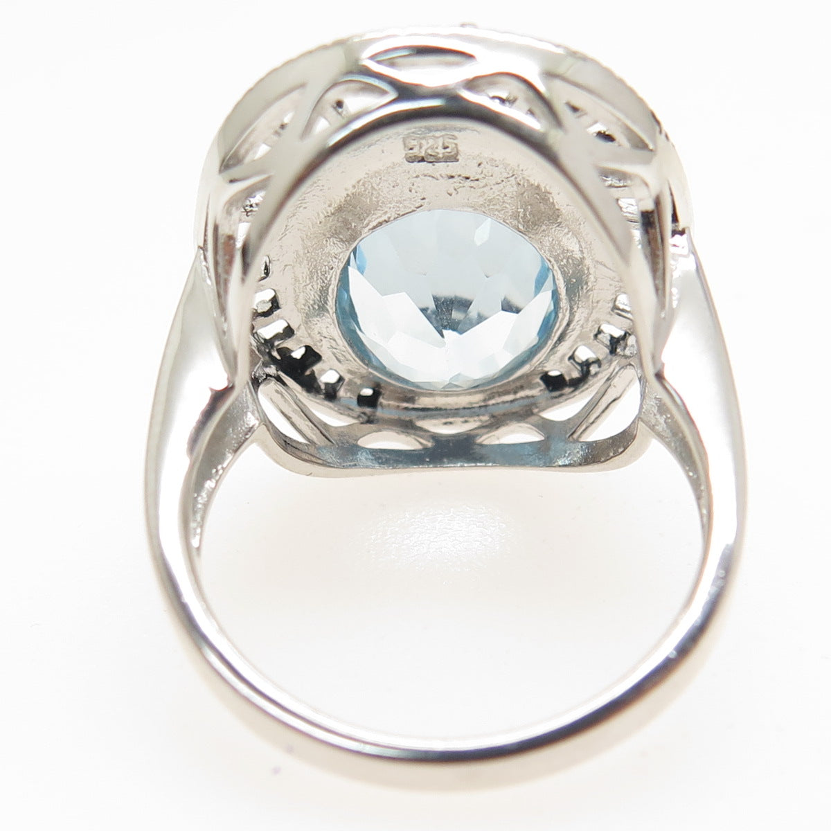 925 Sterling Silver Real Oval-Cut Blue Topaz Sunrise Oxidized Ring Size 7