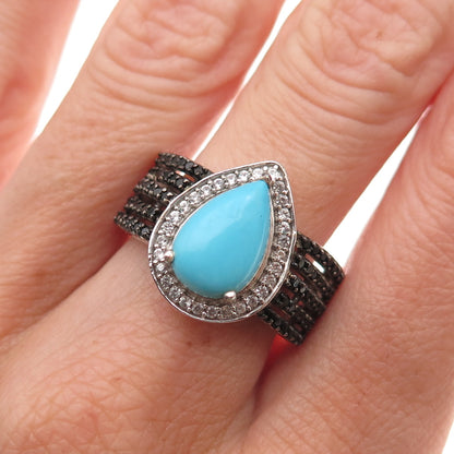 Chuck Clemency 925 Sterling Silver Real Turquoise Topaz & Spinel Ring Size 8.25