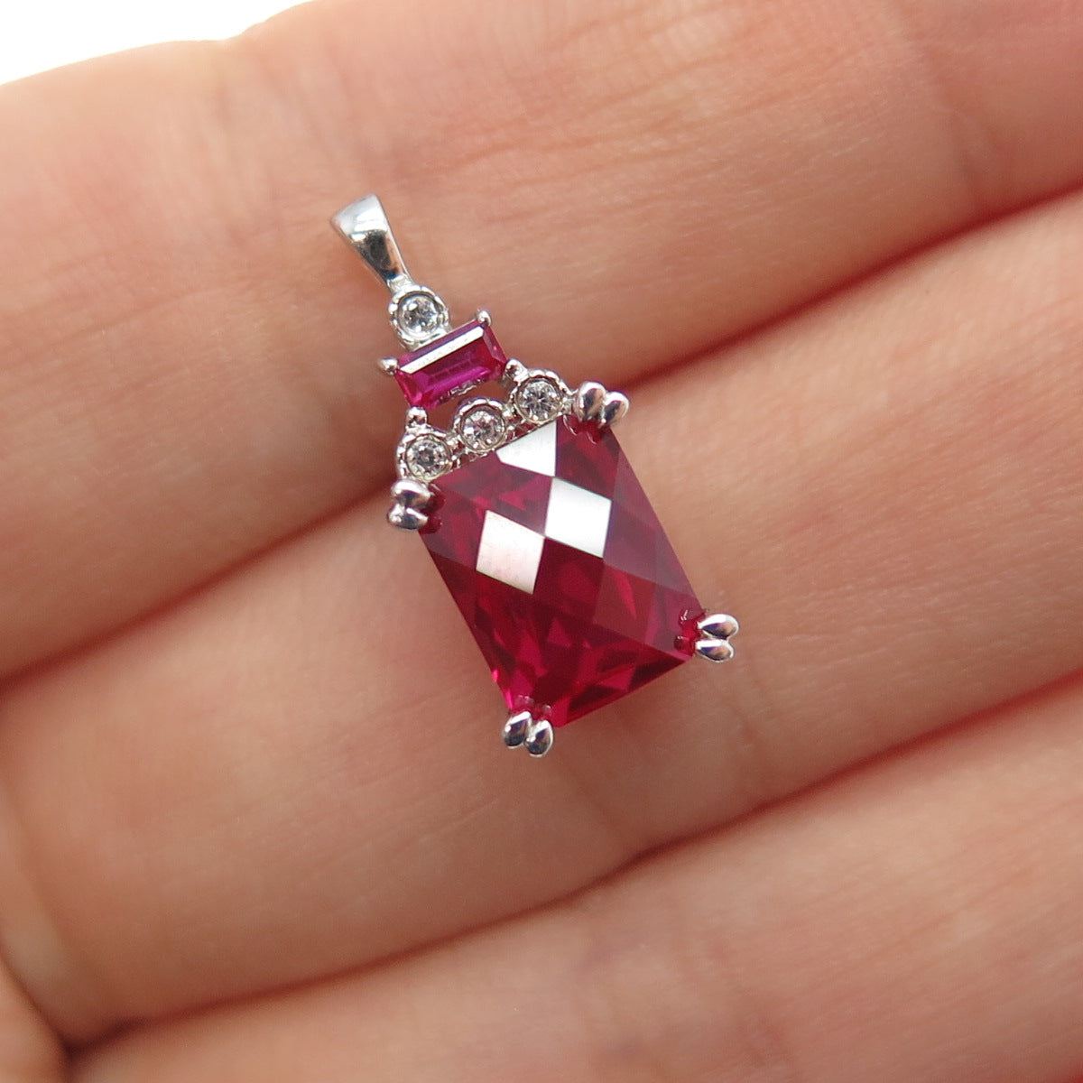 JANE SEYMOUR 925 Sterling Silver Lab-Created Ruby Real White Topaz Mini Pendant