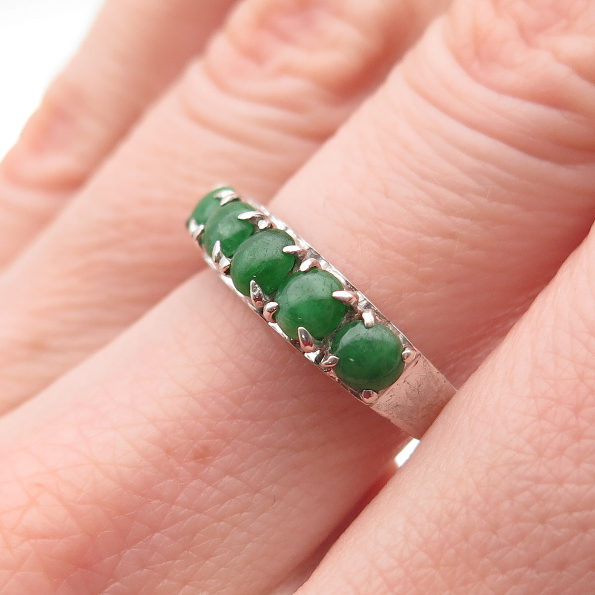 925 Sterling Silver Antique Art Deco Real Graduated Jade Ring Size 7.75