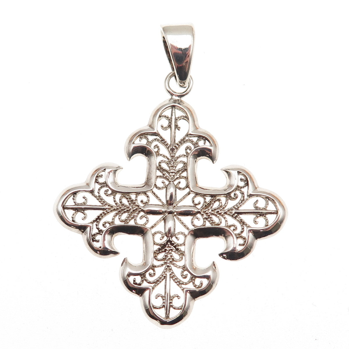 Milor Sterling Silver Vintage Italy Fleur de Lis Cross Filigree Charm Pendant
