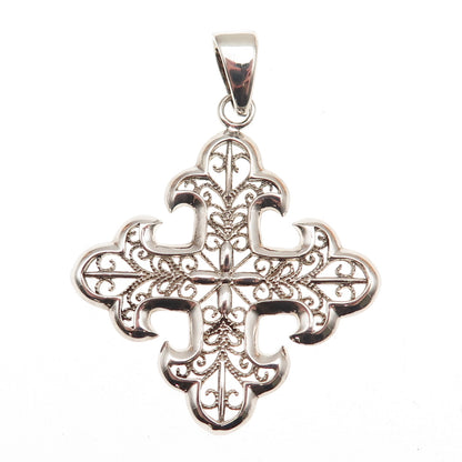 Milor Sterling Silver Vintage Italy Fleur de Lis Cross Filigree Charm Pendant