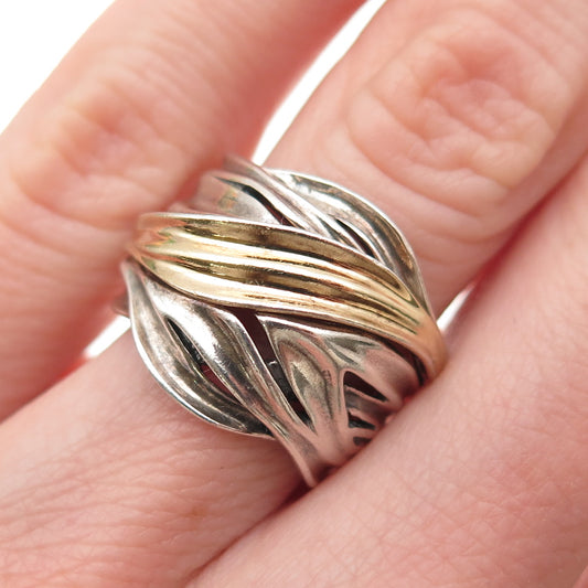 OR PAZ PZ 925 Sterling Silver 2-Tone Vintage Israel Modernist Ring Size 5.25