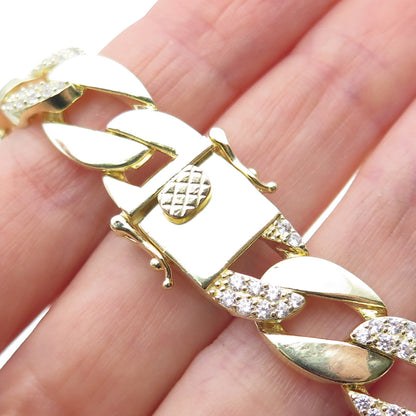 925 Sterling Silver Gold Plated Round-Cut C Z Curb Link Bracelet 8.5"