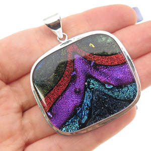 925 Sterling Silver Vintage Dichroic Glass Modernist Pendant