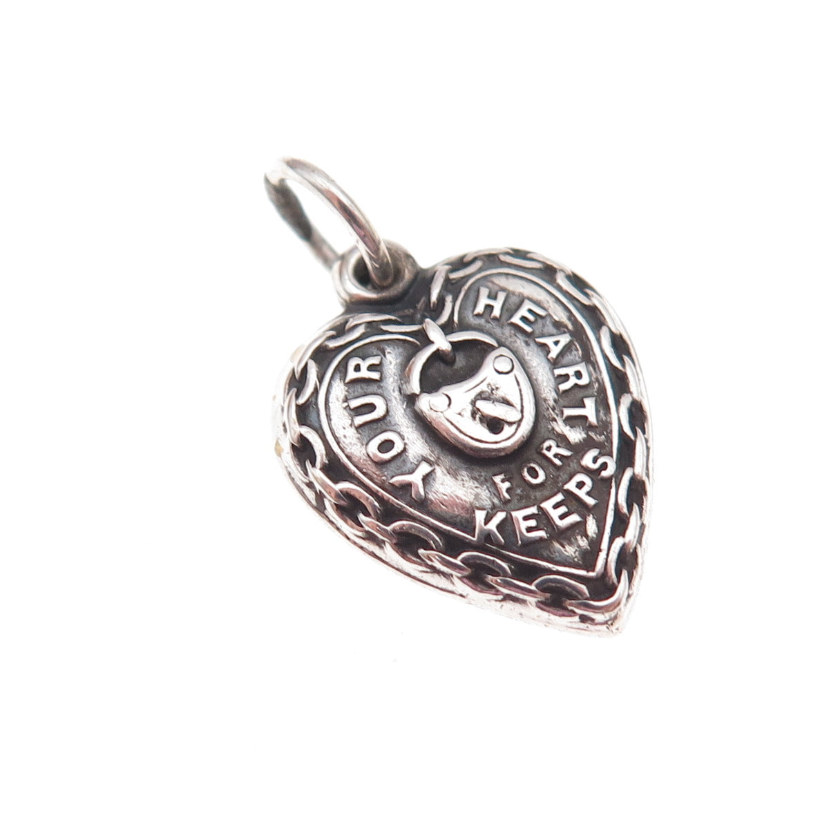 925 Sterling Antique Art Deco Your Heart for Keeps Chatelaine Charm Pendant