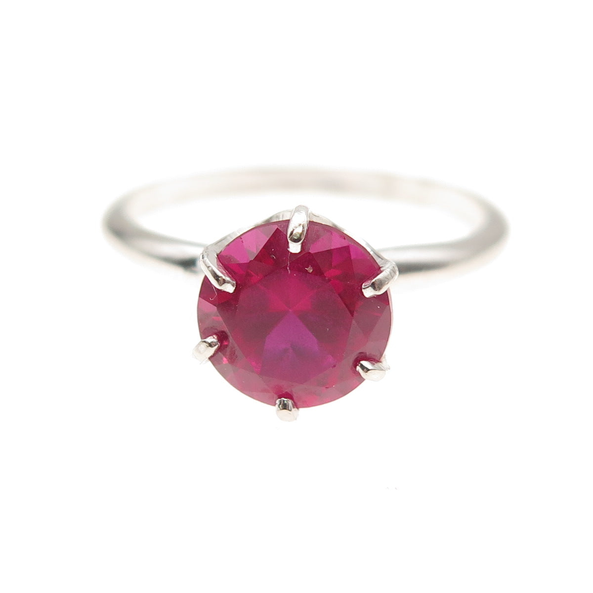 Uncas 925 Sterling Silver Vintage Round-Cut Lab-Created Ruby Ring Size 8