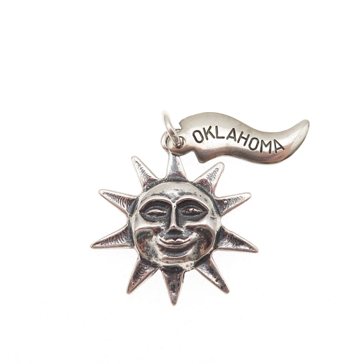 925 Sterling Silver Vintage Oklahoma Sun Face Oxidized Mini Charm Pendant
