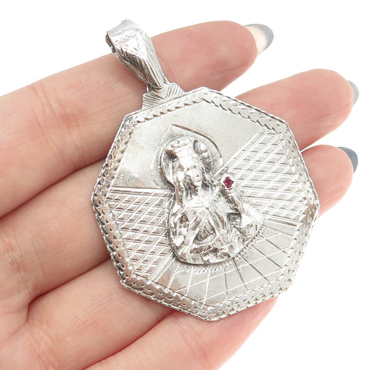 925 Sterling Silver Vintage Pink Rhinestone St. Barbara Religious Pendant