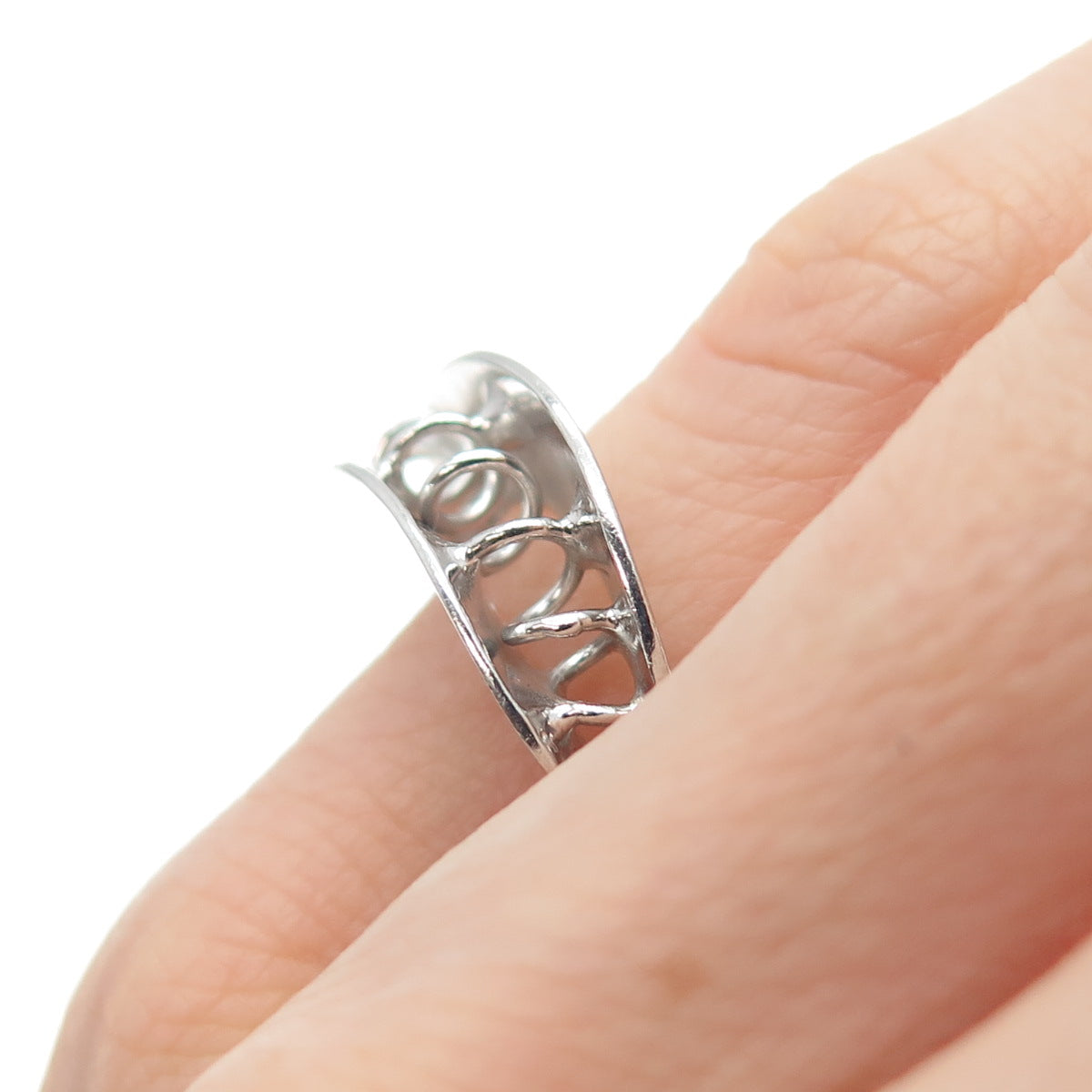 925 Sterling Silver Vintage Modernist Spring Pinky Ring Size 2.75