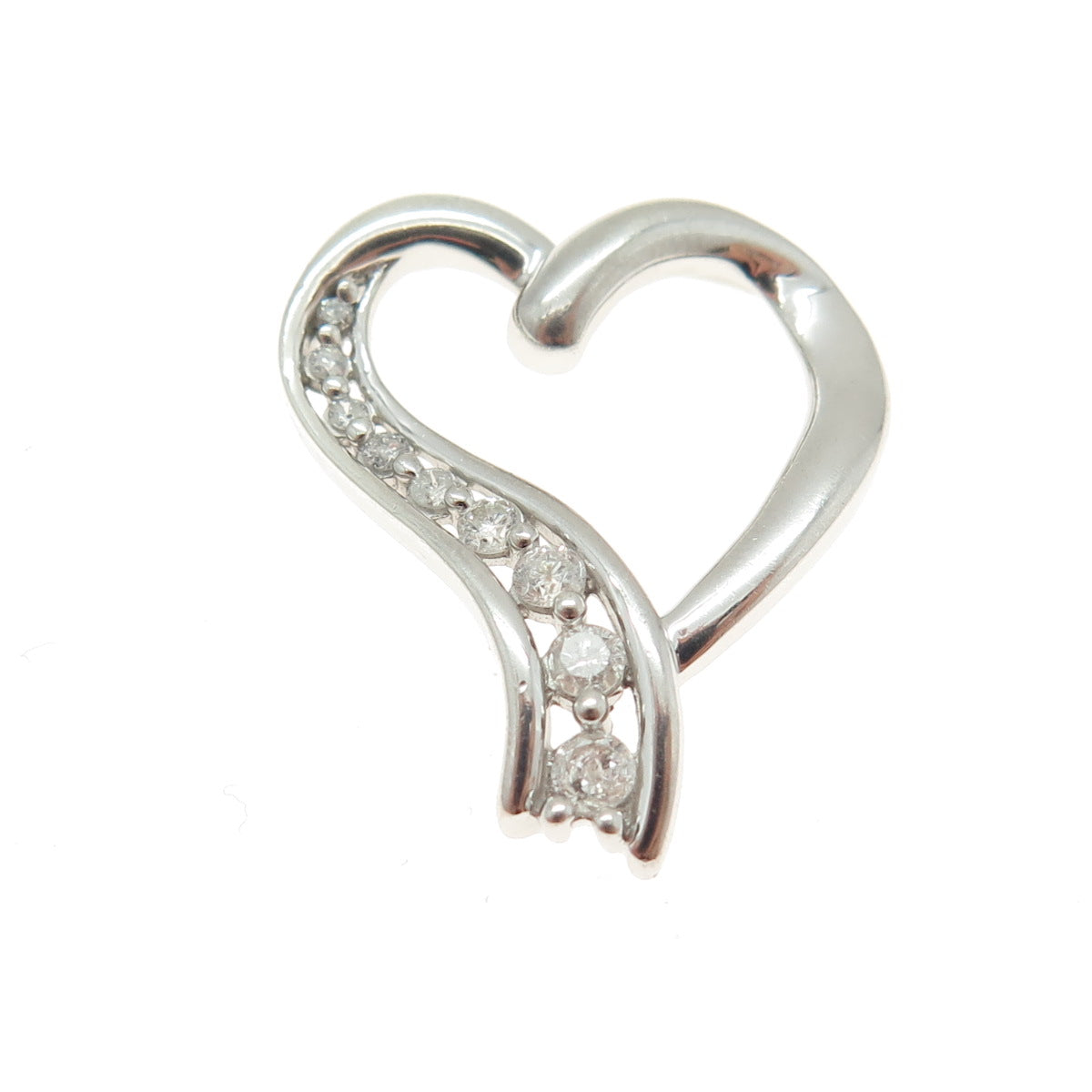 925 Sterling Silver Real Round-Cut Diamond Heart Slide Pendant