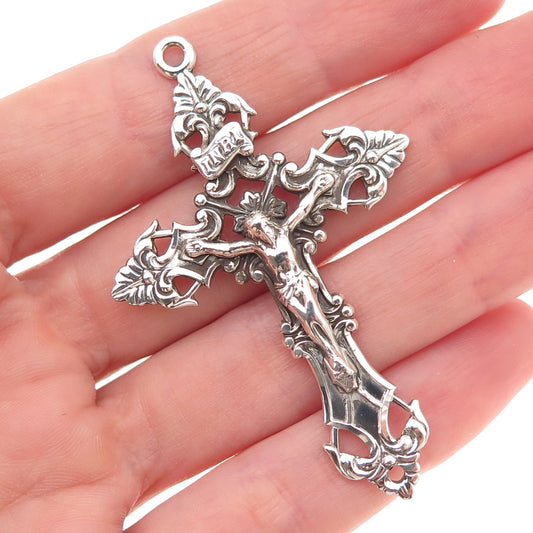 925 Sterling Silver Antique Art Deco Crucifix Cross Religious Oxidized Pendant