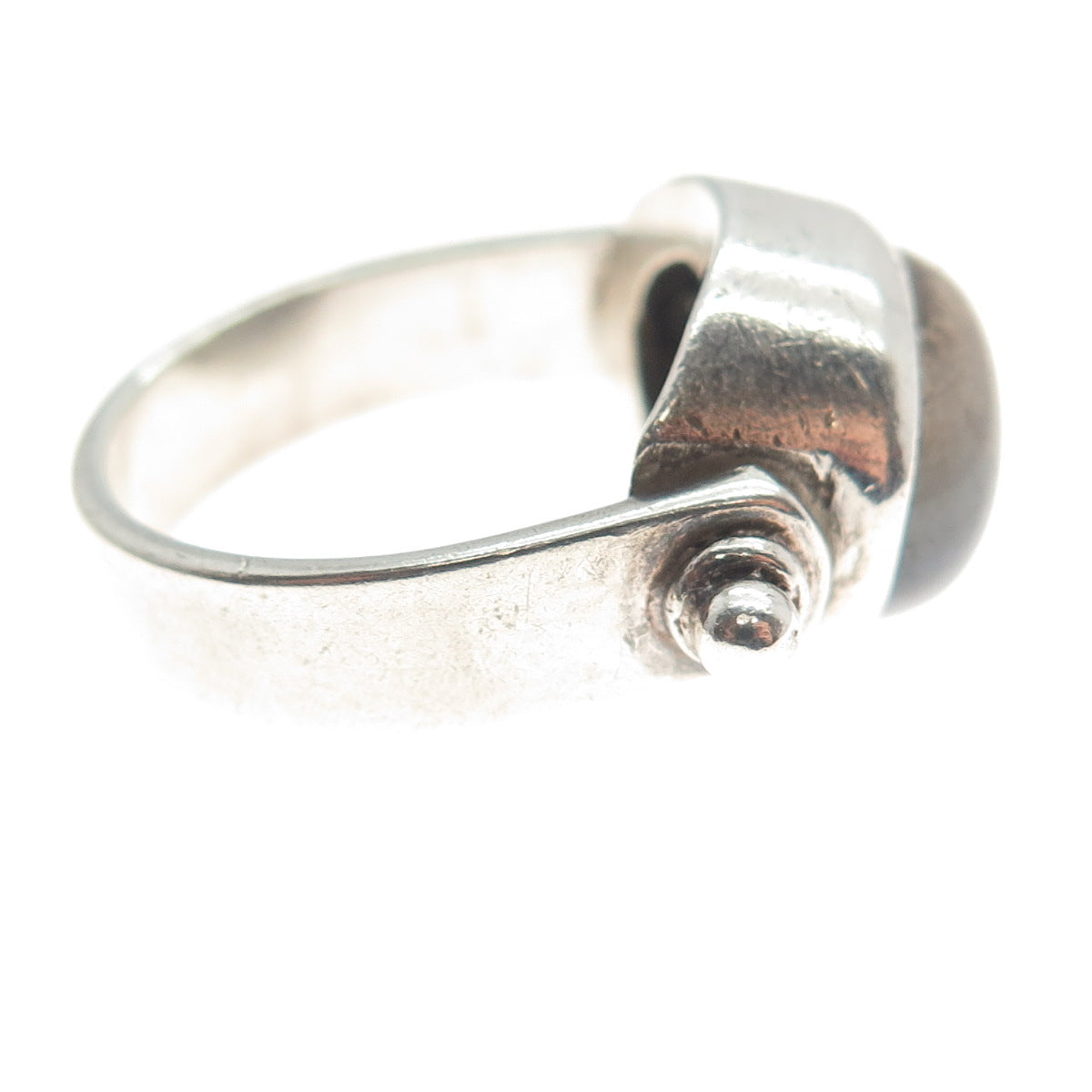 925 Sterling Silver Vintage Real Agate Modernist Ring Size 6