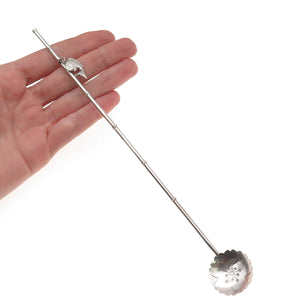 925 Sterling Silver Antique Japan Koi Fish Charm Bamboo Iced Tea Straw Spoon