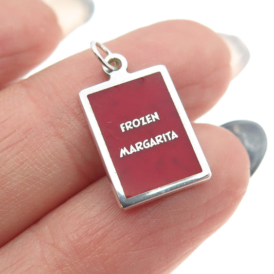 925 Sterling Silver Red Enamel "Frozen Margarita" Minimalist Charm Pendant