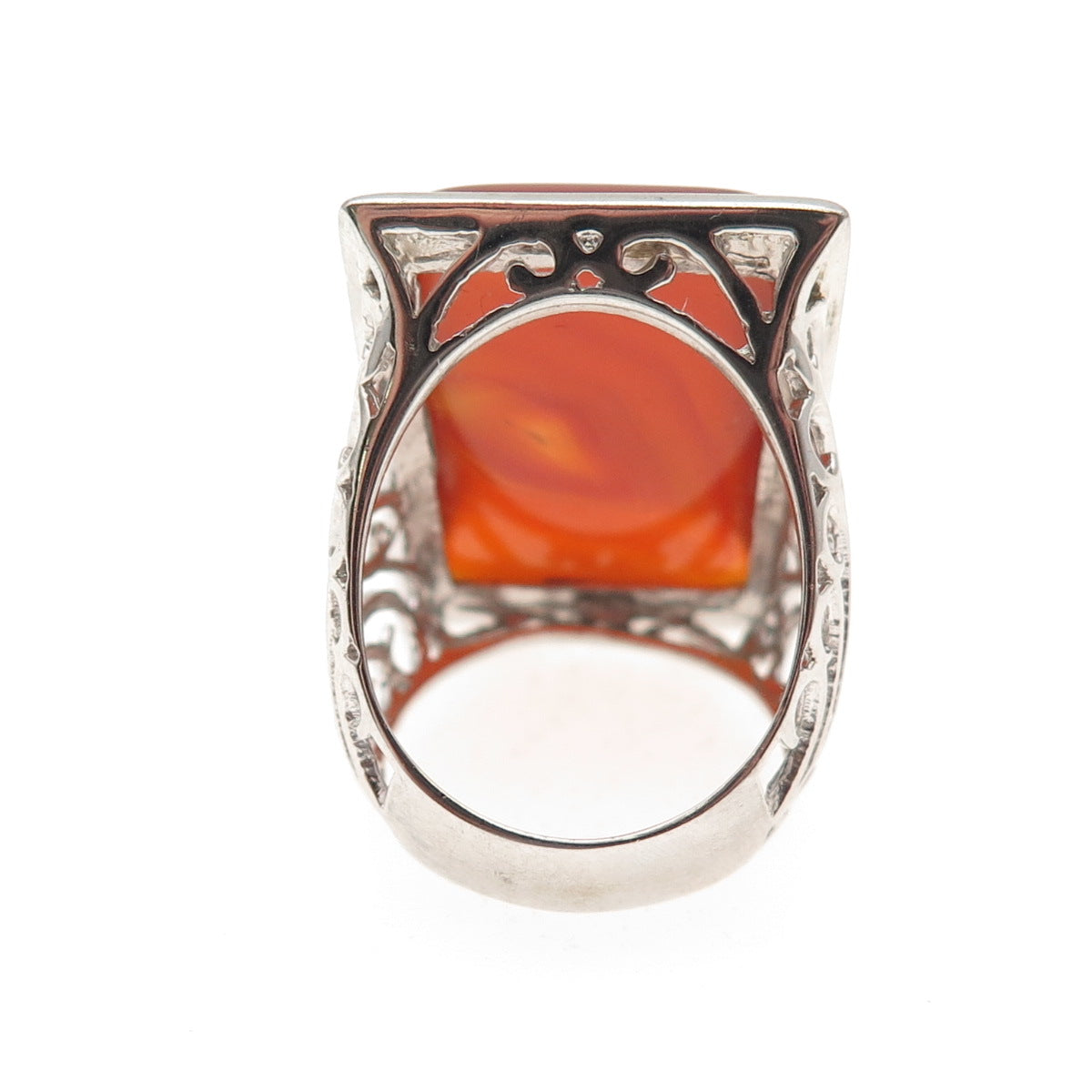 Ken Crafts 925 Sterling Silver Real Red Agate Floral Scroll Ring Size 9