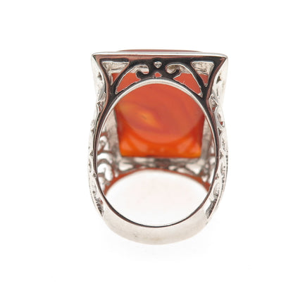Ken Crafts 925 Sterling Silver Real Red Agate Floral Scroll Ring Size 9