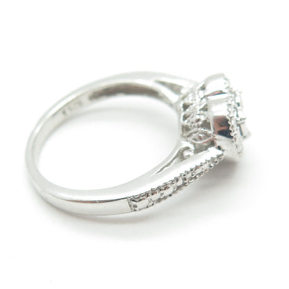 925 Sterling Silver Real Round-Cut Diamond Accent Heart Love Ring Size 7