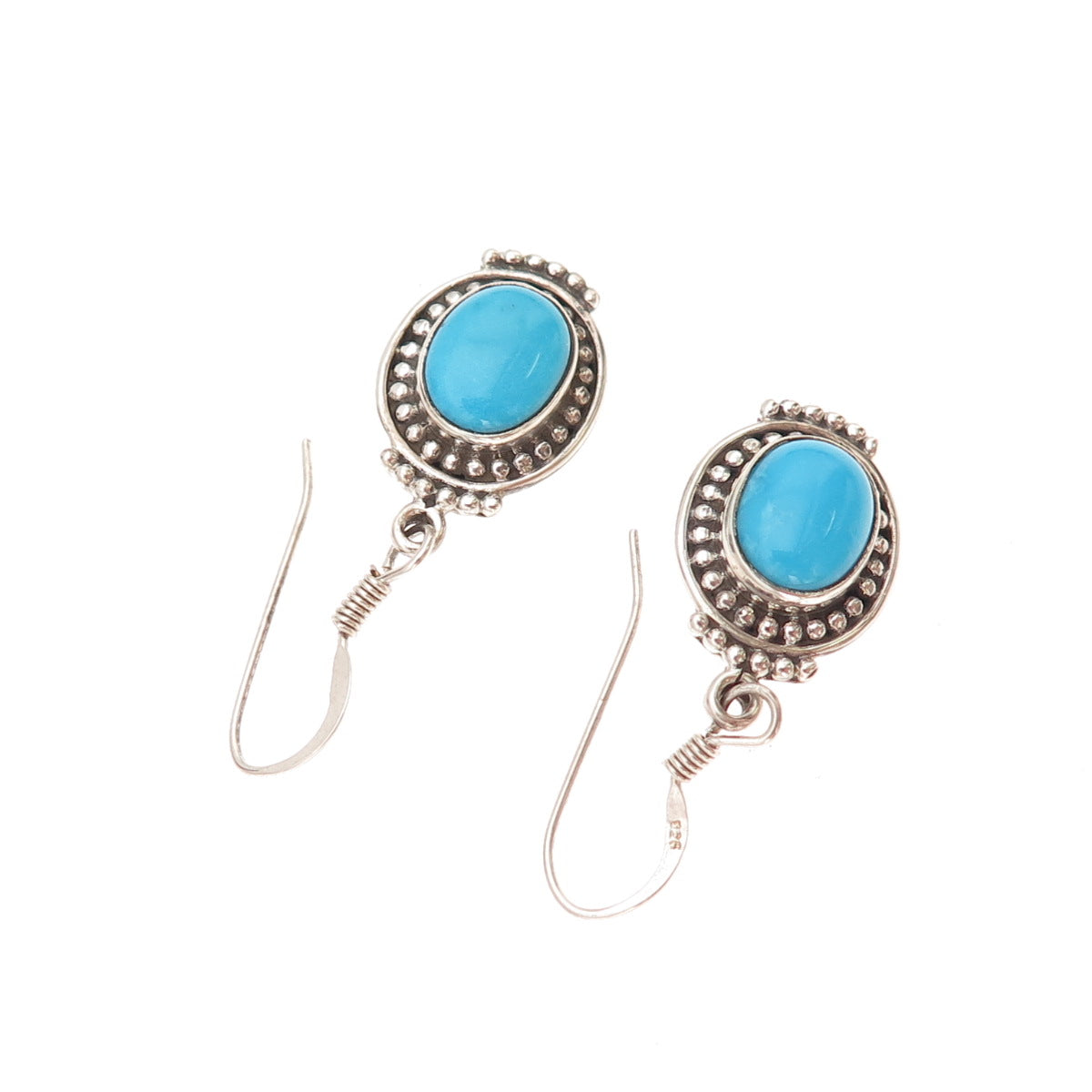 925 Sterling Silver Vintage Real Sleeping Beauty Turquoise Dangle Earrings