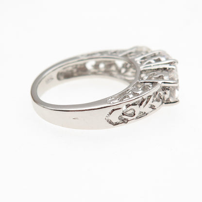 925 Sterling Silver Round-Cut C Z Floral Engagement Ring Size 6