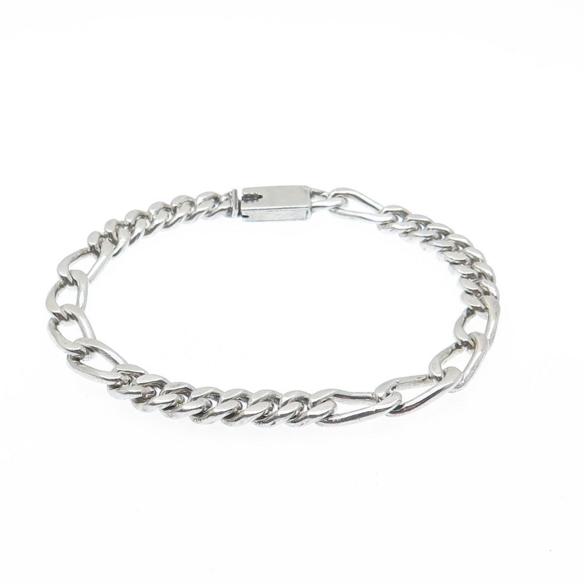 925 Sterling Silver Vintage Mexico Figaro Link Bracelet 7.5"