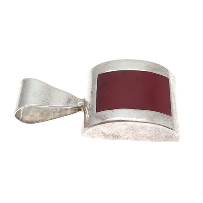 925 Sterling Silver Vintage Mexico Real Red Jasper Modernist Pendant