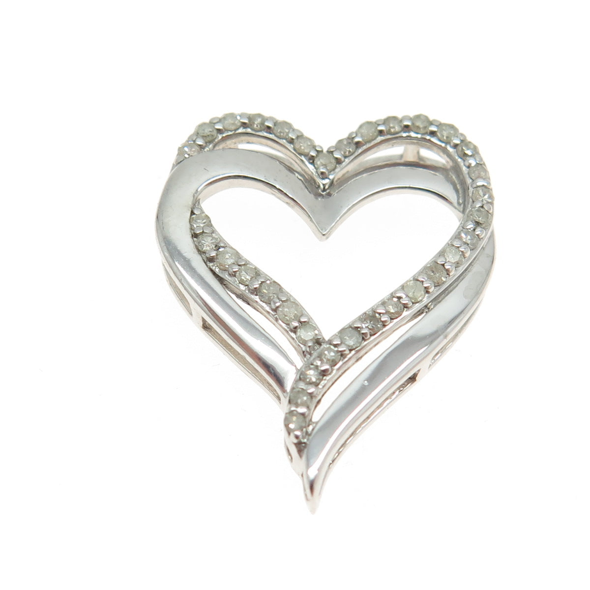 SAI 925 Sterling Silver Real Round-Cut Diamond Heart Slide Pendant