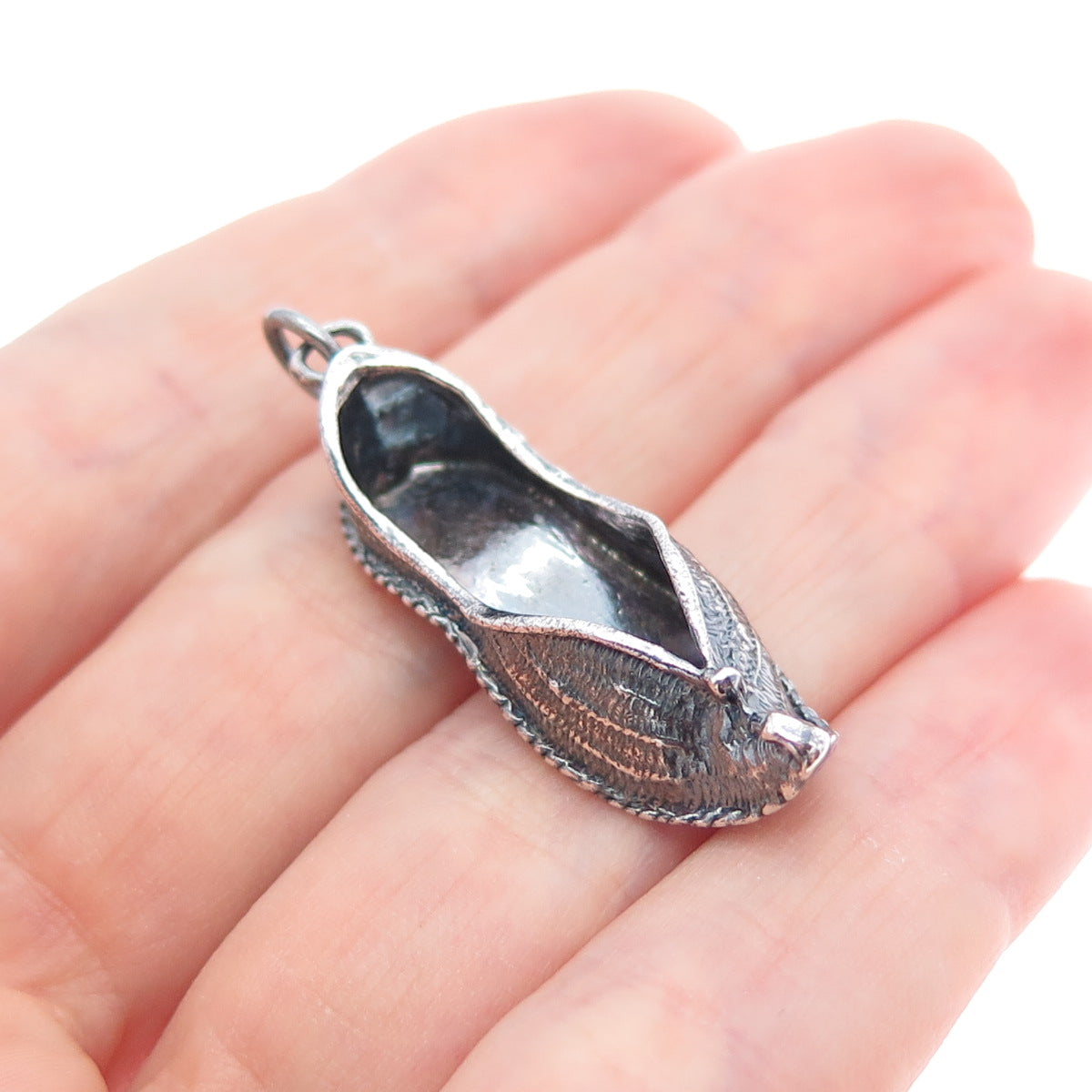 925 Sterling Silver Vintage Dutch Clogs Oxidized 3D Charm Pendant
