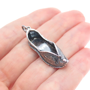 925 Sterling Silver Vintage Dutch Clogs Oxidized 3D Charm Pendant