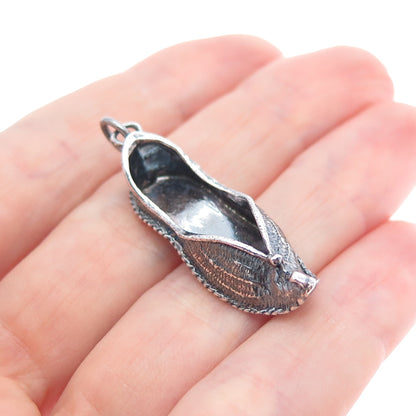 925 Sterling Silver Vintage Dutch Clogs Oxidized 3D Charm Pendant