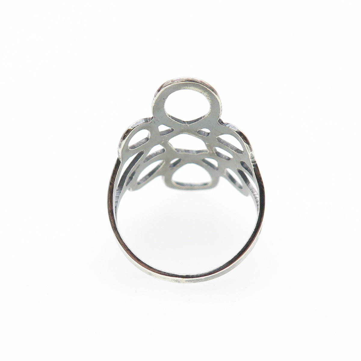 925 Sterling Silver Vintage Mexico Modernist Swirl Flower Oxidized Ring Size 7