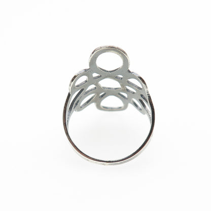 925 Sterling Silver Vintage Mexico Modernist Swirl Flower Oxidized Ring Size 7